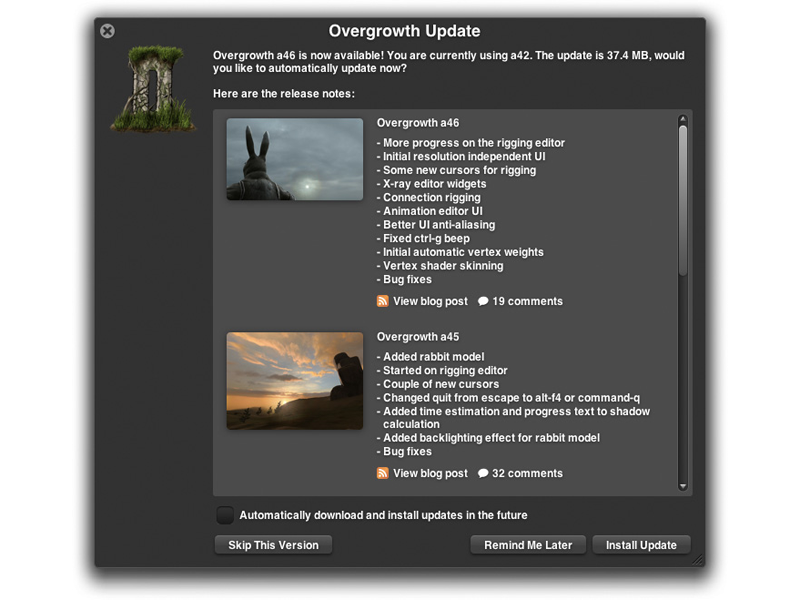 Overgrowth auto-updater UI news - Indie DB