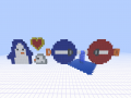 Pixel art characters made in Minecraft world