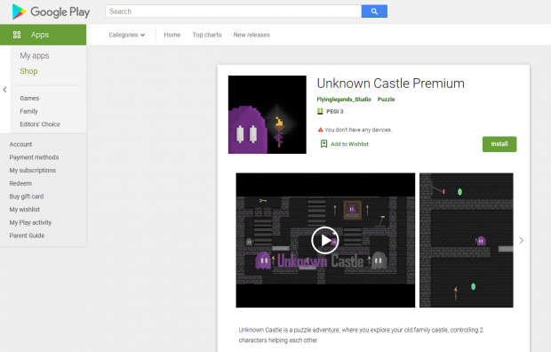 Unknown Castle available for android