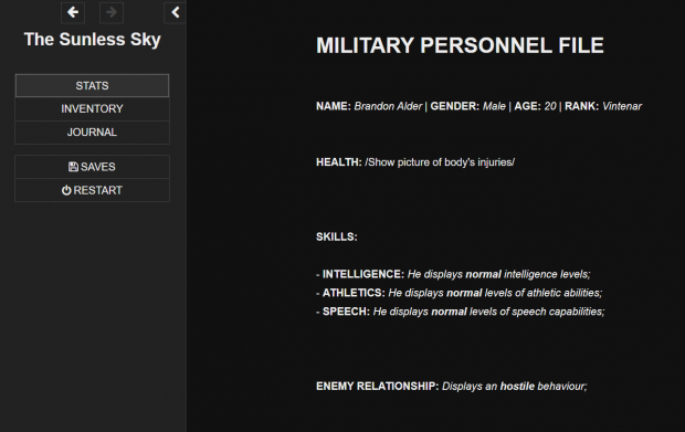 Main characters profiles and Game Menus
