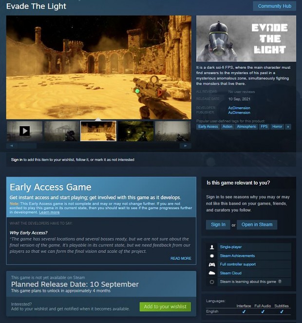 Evade the Light has steam page now!