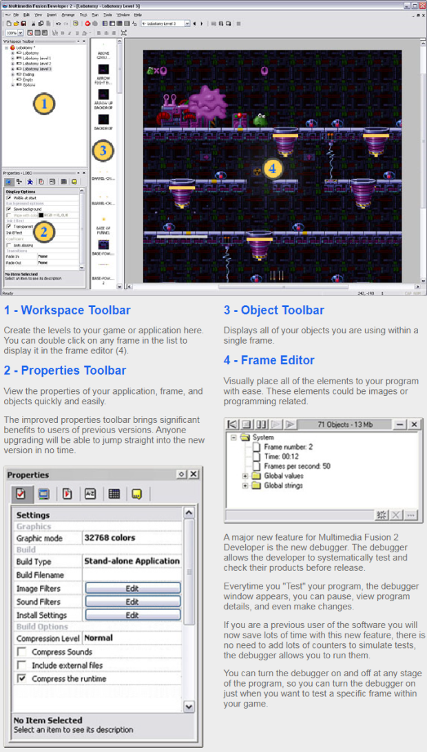 Multimedia Fusion Developer 2 Interface