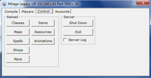 Server - Control Tab