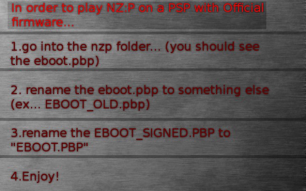 How to play NZ:P on a PSP with Official firmware!