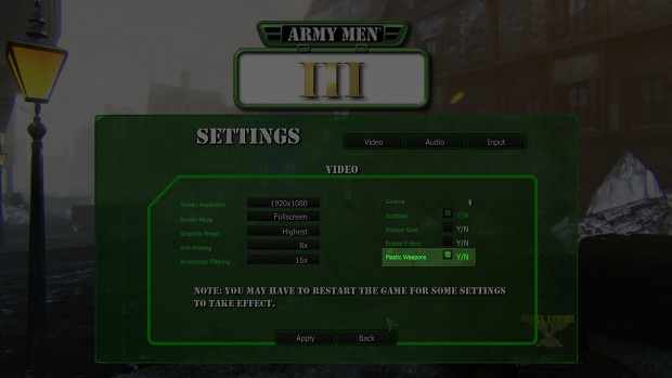 Plastic Weapons Settings Feature