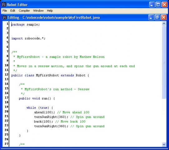 Build-in editor for writting a robot