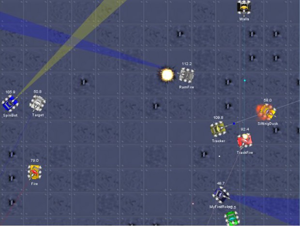 Screenshot of battle view with robots fighting