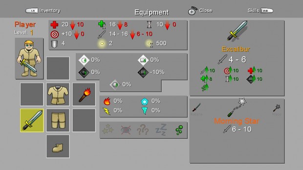 Dungeons of Desolations - Stats and Equip Screen