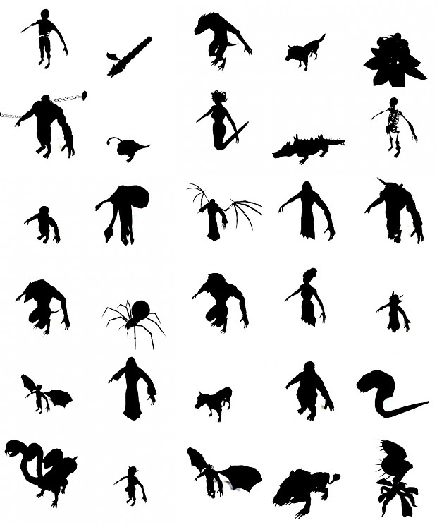 silhouettes of creatures from Gnoblins
