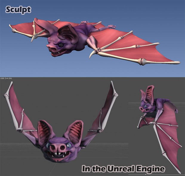 Bat - sculpted and in engine