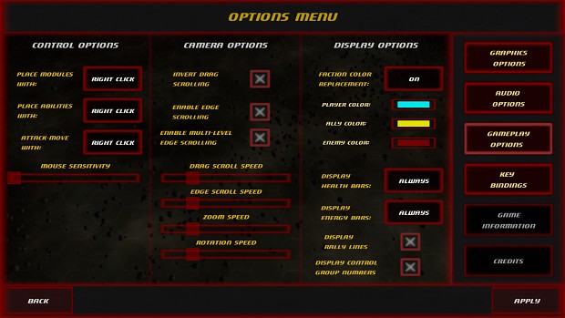 Gameplay Options Menu