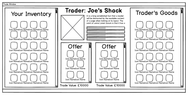 Trade screen wireframe mockups