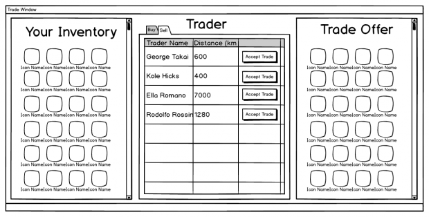 Trade screen wireframe mockups