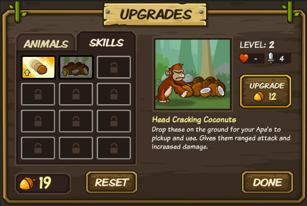 Lumberwhack Upgrade Menu -Skills