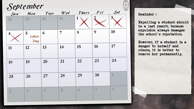 Calendar / Hint Screen