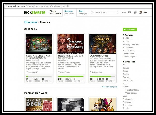 Kickstarter Staff Picks Page