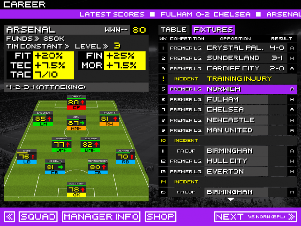 Tiki Taka Soccer player-manager overview design