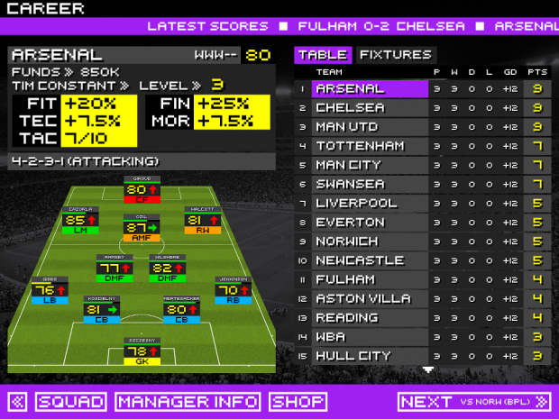 Tiki Taka Soccer player-manager overview design