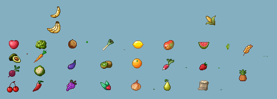 Some examples of fruits and vegetables growing ani