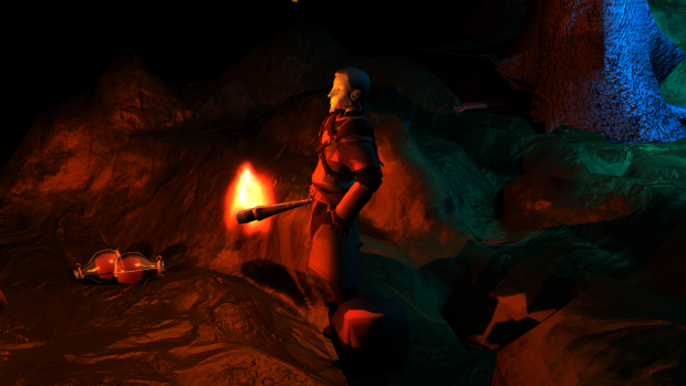 One of the modeled characters holding a torch