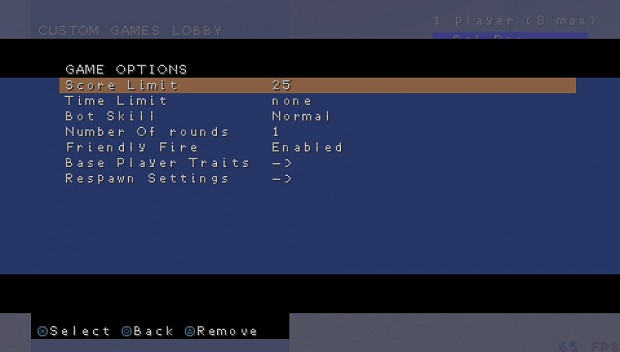 Game options menu