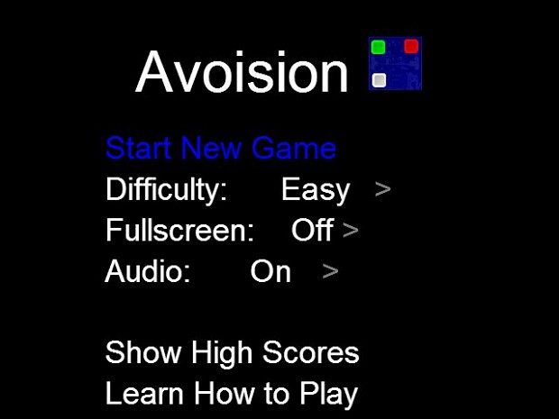 Avoision JS 1.0 title screen
