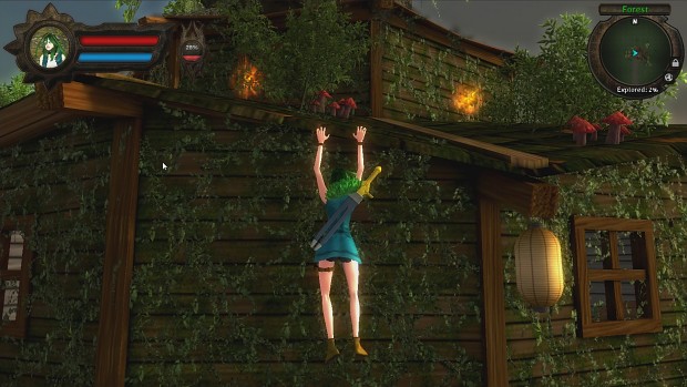 Shyla hangs from tree house