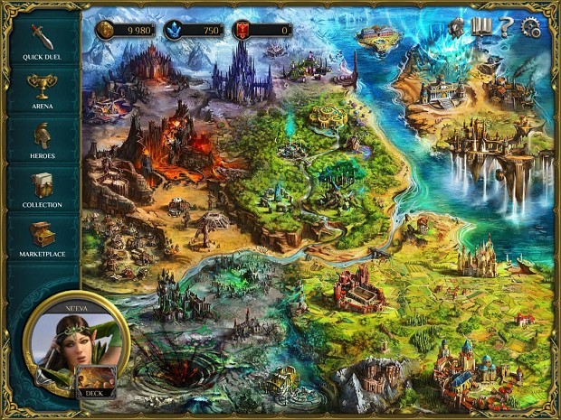 Spellweaver TCG Main Screen and World Map