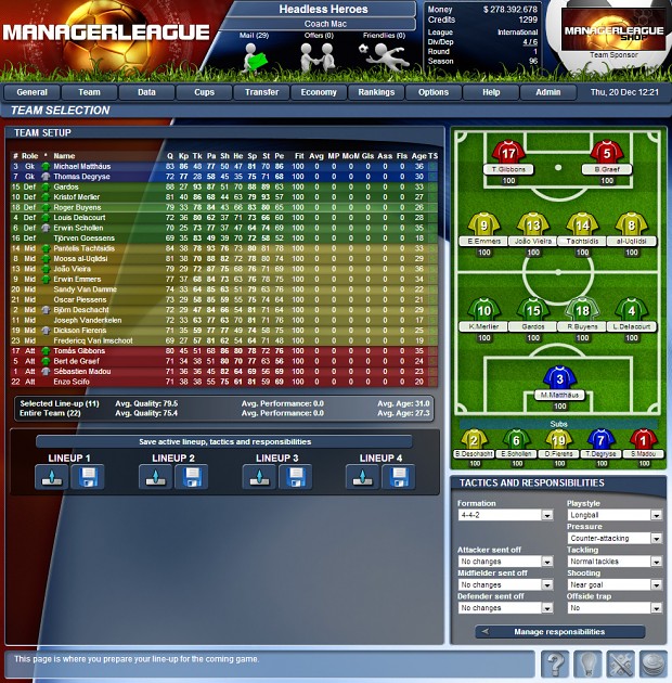 Screenshot - Team Selection and Formation