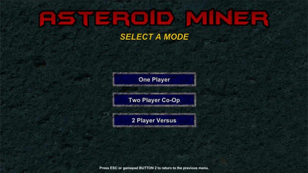 Asteroid Miner main menu