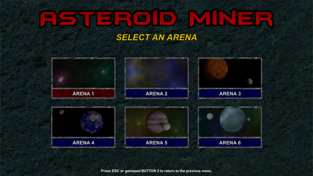 Asteroid Miner arena select menu