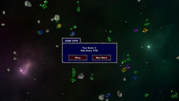 Asteroid Miner game over UI