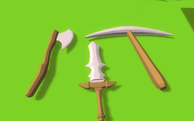 Axe, sword and pickaxe