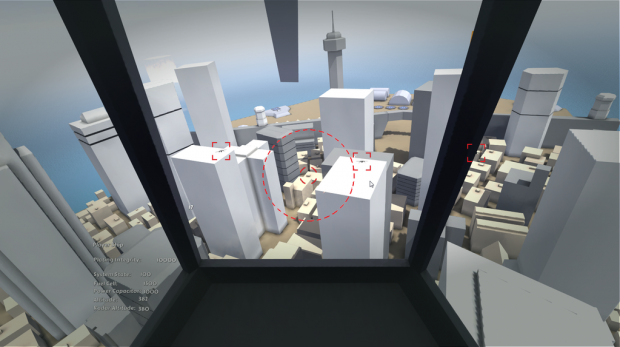Prototype of the game with colored buildings