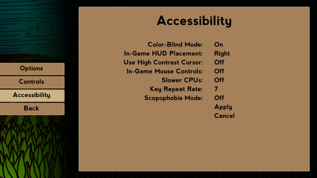 Accessibility Options Screen