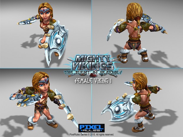 Female viking outfit and weapons.