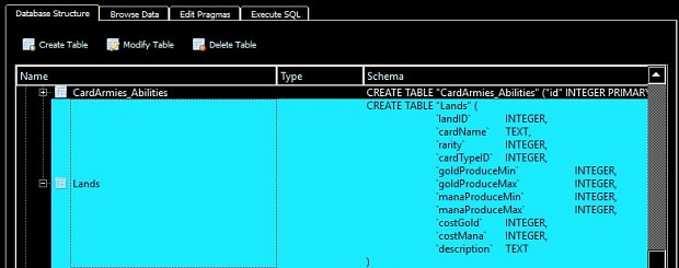 Updating database schema with Land cards table