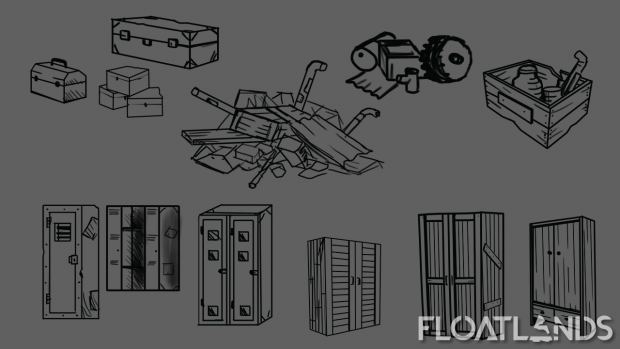 Junk piles, crates and closets concept