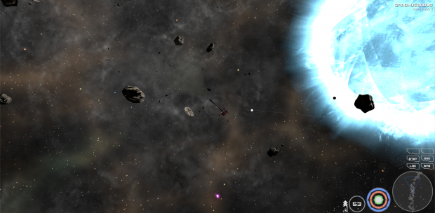 Asteroid field near blue star