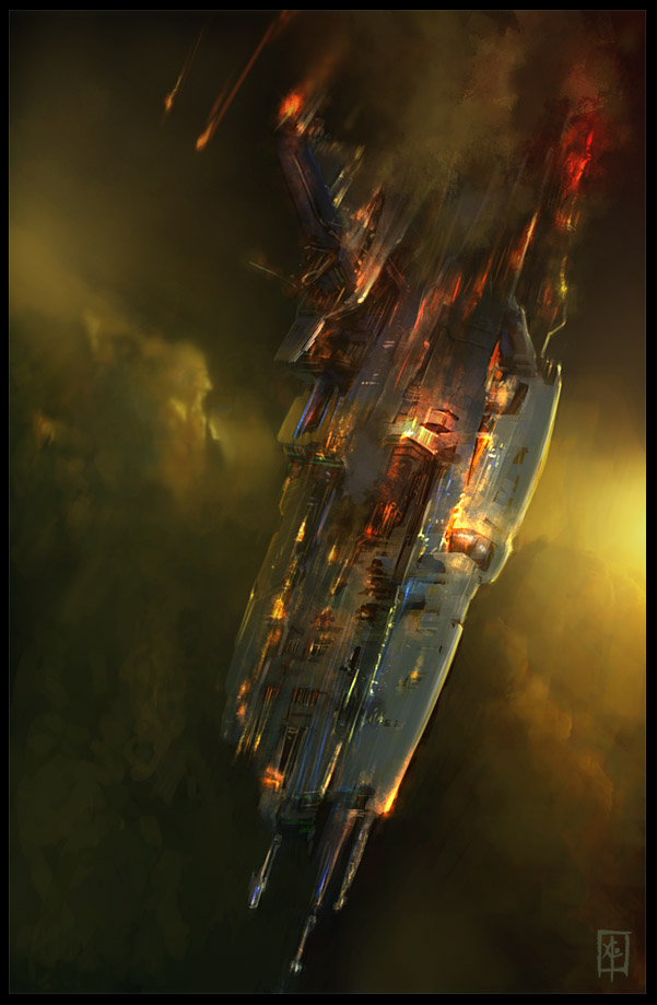 burning space yacht/wreck