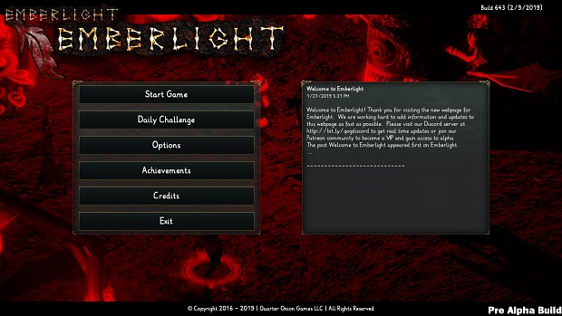 Emberlight Alpha Image - Main Menu WIP
