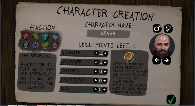 Improved character creation screen