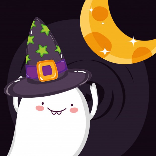 happy ghost with hat moon hallow 1
