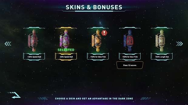 Skins & Bonuses select Screen