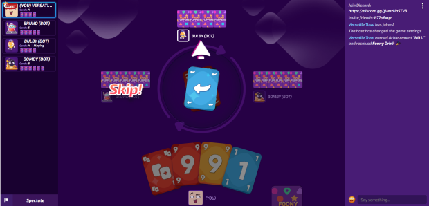 Foon-o uno online multiplayer card game skip card