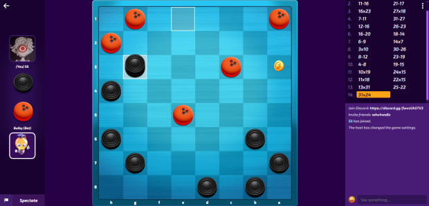 A late game match of checkers online multiplayer
