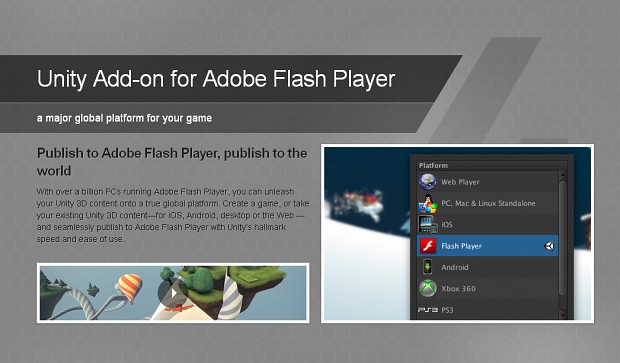 Unity 4 add-on for Adobe Flash Player