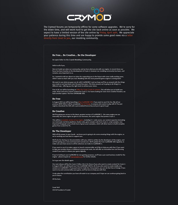 An open letter to the Crytek Modding Community
