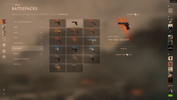bf1 sidearms skins/camos collection