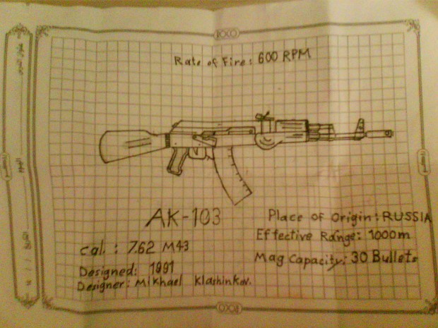 the AK-103 with pencil and pen